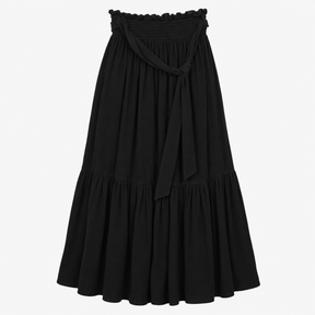 Shirred Tiered Midi Skirt Black 100% Viscose