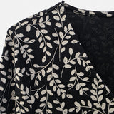 Tunic Top Black Cream Leaf Print Organic Cotton