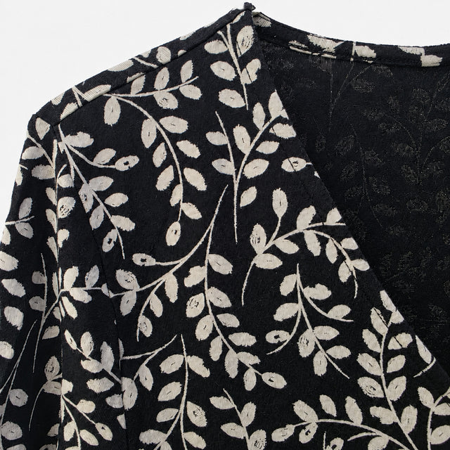 Tunic Top Black Cream Leaf Print Organic Cotton