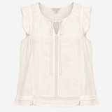Top Sleeveless V Neck Linen Blend White Embroidere