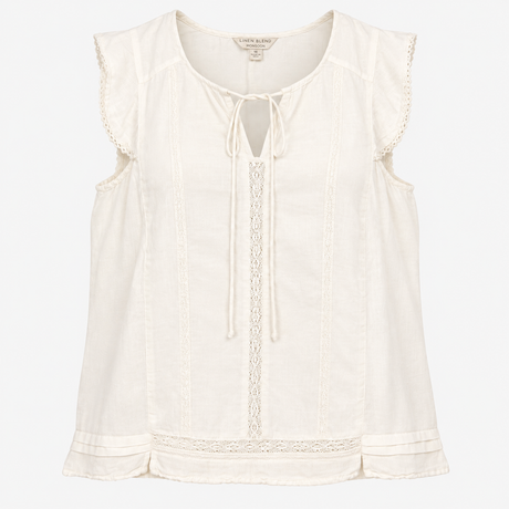 Top Sleeveless V Neck Linen Blend White Embroidere