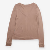 Draped Top Taupe Camel Cowl Neck Long Sleeve