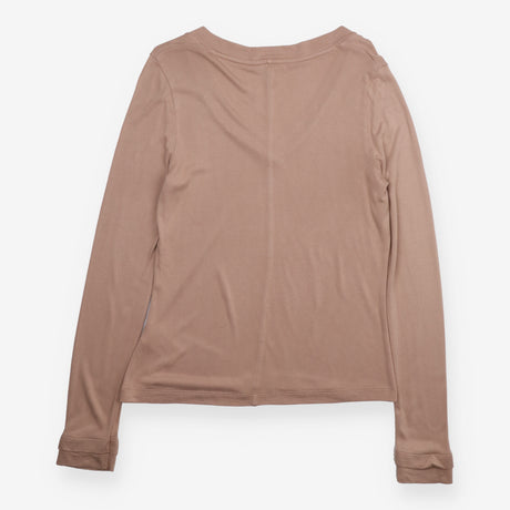 Draped Top Taupe Camel Cowl Neck Long Sleeve