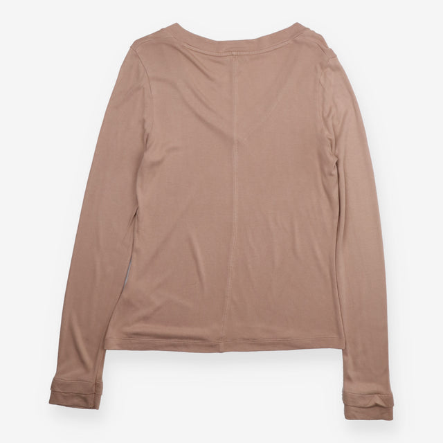 Draped Top Taupe Camel Cowl Neck Long Sleeve