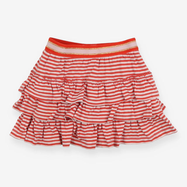 Skort red white tiered stripe gold stripe waist