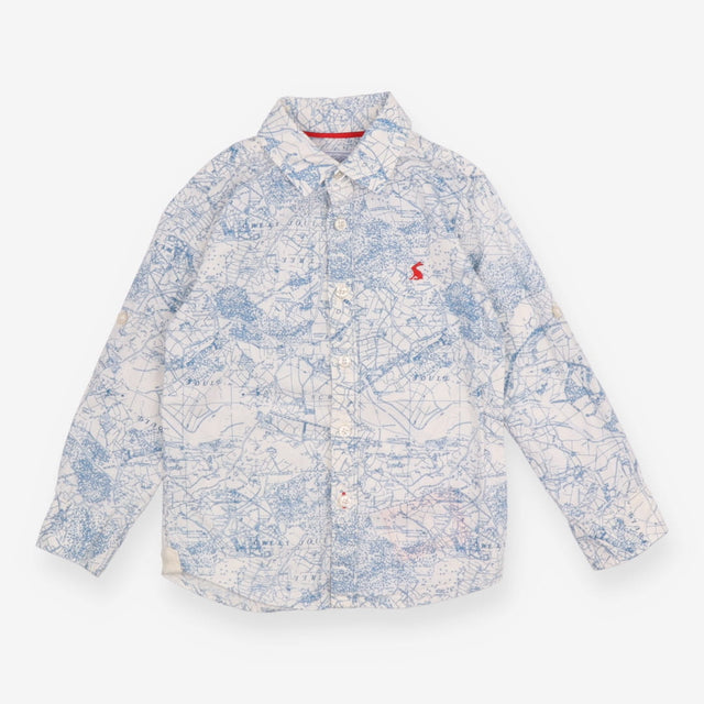 Shirt LS white map in blue