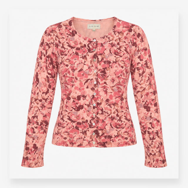 Floral Silk Blend Button Front Cardigan