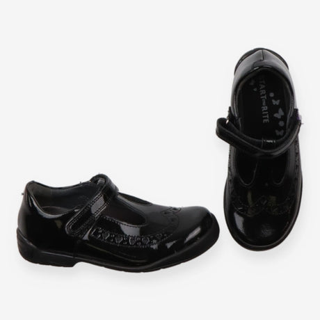 Shoe black patent T-bar velcro