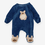 Sleepsuit blue velour teddy feet and tummy