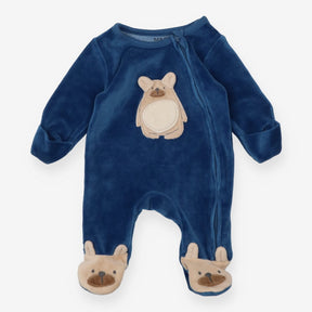 Sleepsuit blue velour teddy feet and tummy