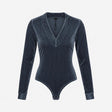 Bodysuit Blue Velvet Striped Long Sleeve V-Neck