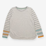 T-shirt Long Sleeve Grey Cream Stripe Mix, Cassie
