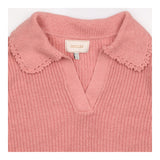 Dusky Pink Rib Knit Jumper with Crochet Collar