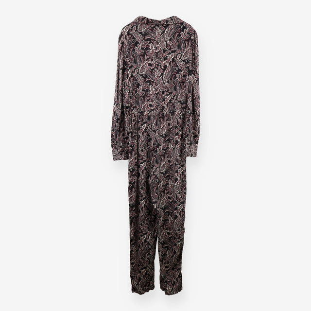 Jumpsuit Long Sleeve Black Paisley Print