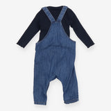 Blue Floral Dungarees and Long Sleeve