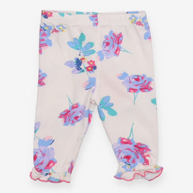 White Floral Leggings with Frill cuff