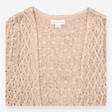 Cardigan Taupe Openwork Crochet Knit Sequin Embell