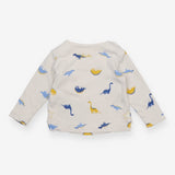 White Long Sleeve Blue Dinosaurs