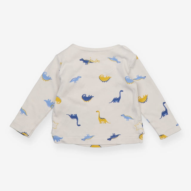 White Long Sleeve Blue Dinosaurs