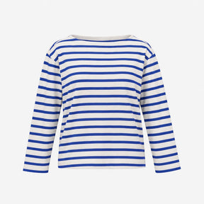 Top Long Sleeve Boat Neck Breton Striped Cream Blu