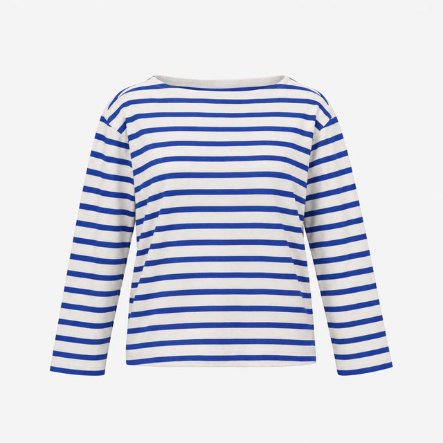 Top Long Sleeve Boat Neck Breton Striped Cream Blu