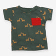 T-shirt green giraffe red pocket 