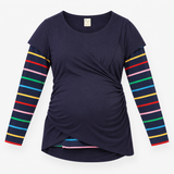 Maternity & Nursing top in navy with striped sleev