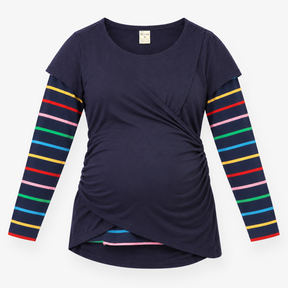 Maternity & Nursing top in navy with striped sleev