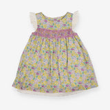 Purple and yellow smocked floral dress 