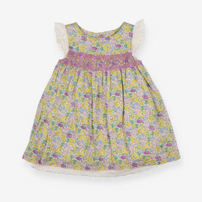 Purple and yellow smocked floral dress 