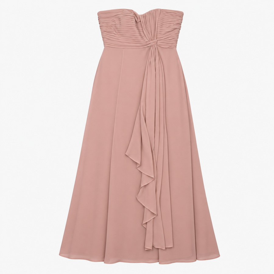 Dress Dusty Mauve Strapless Pleated Maxi Evening F