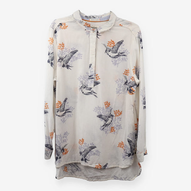 Bird Print Tunic Shirt White