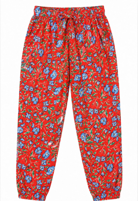 Trousers Red Floral Drawstring Elasticated Waist