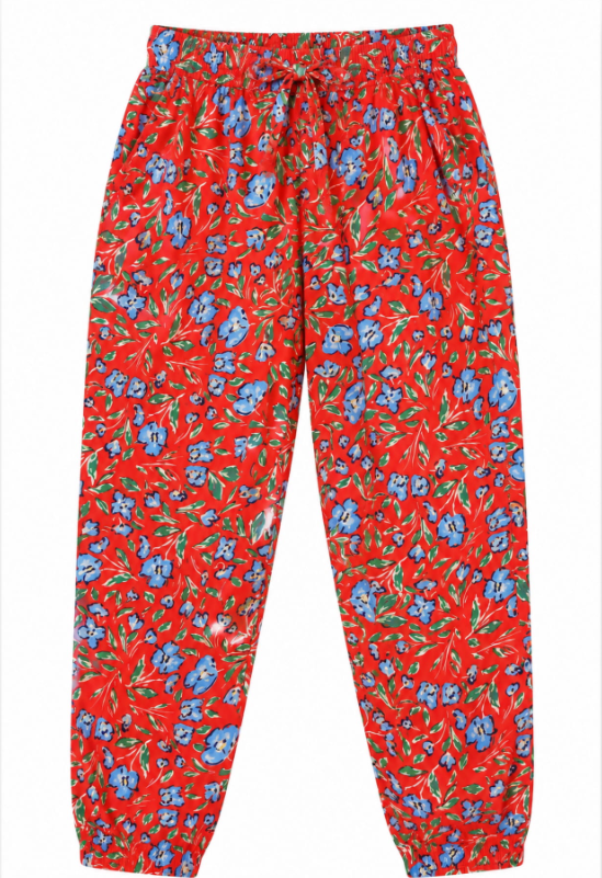 Trousers Red Floral Drawstring Elasticated Waist