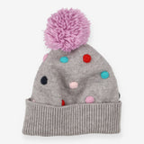 Hat woollen grey lilac pom pom spots