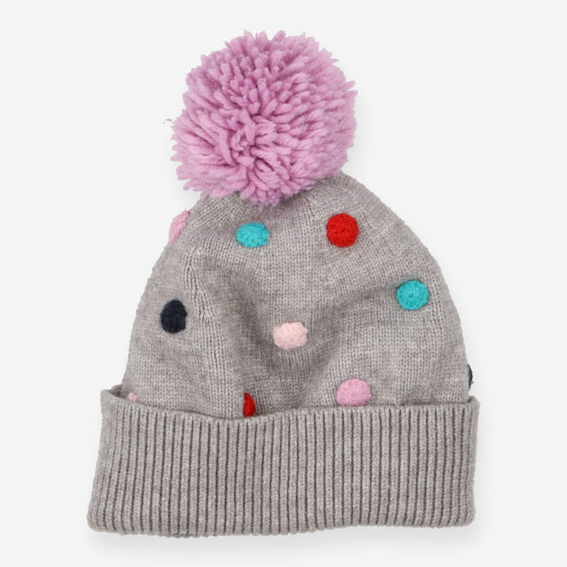Hat woollen grey lilac pom pom spots