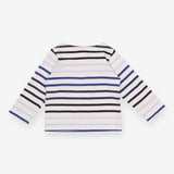 Tee LS white blue stripes slash neck poppers