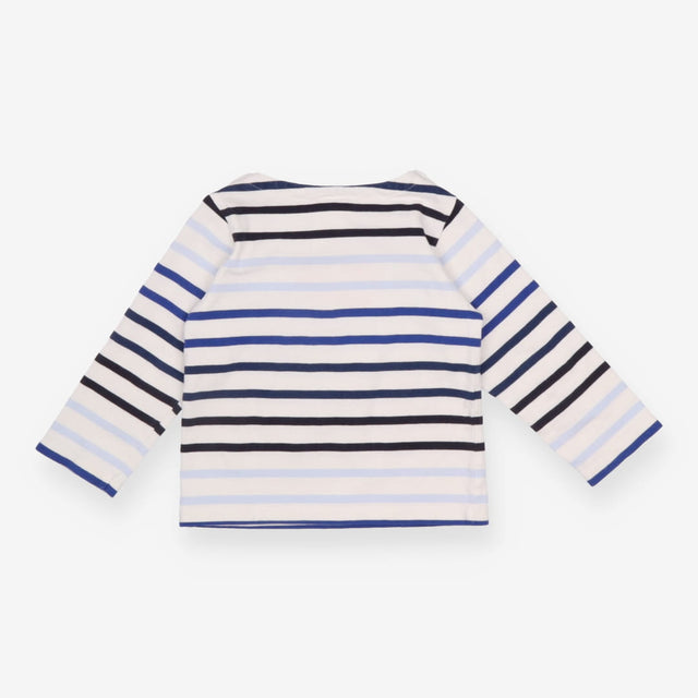 Tee LS white blue stripes slash neck poppers