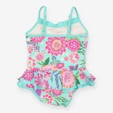 Swimsuit green bright large flowers