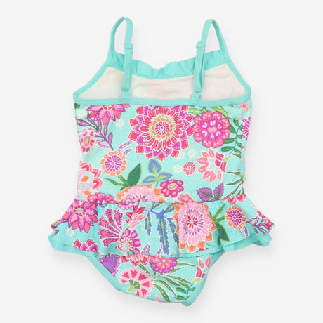 Swimsuit green bright large flowers