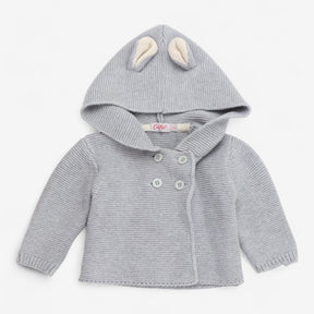 Grey Knit Hooded Cardigan with ears