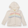 Hoodie Cardigan Knit White Rainbow Stripe