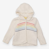 Hoodie Cardigan Knit White Rainbow Stripe