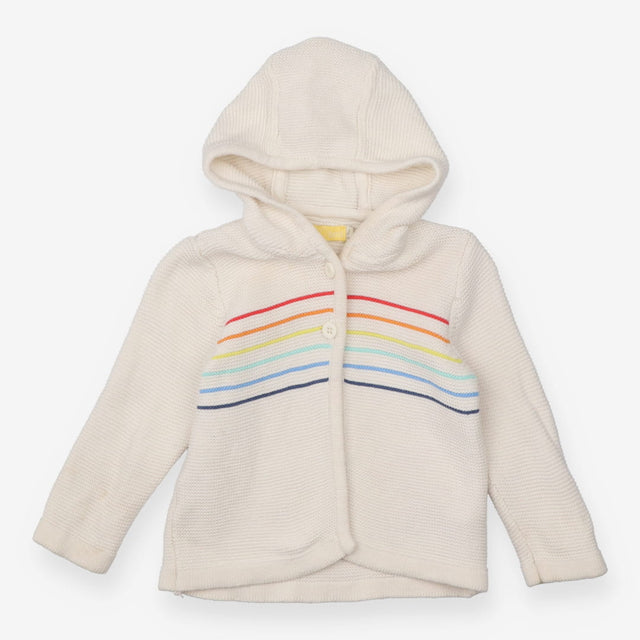 Hoodie Cardigan Knit White Rainbow Stripe