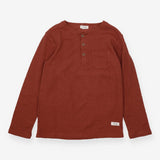 Waffle Tee Shirt With Grandad Collar Rust