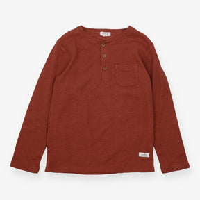 Waffle Tee Shirt With Grandad Collar Rust
