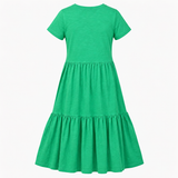 Green Organic Cotton Tiered Midi T-Shirt Dress
