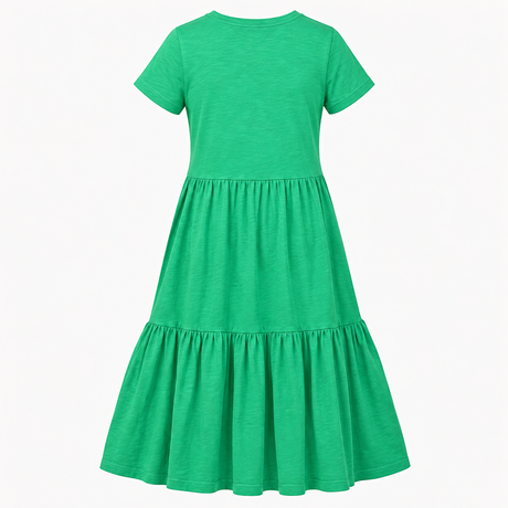 Green Organic Cotton Tiered Midi T-Shirt Dress