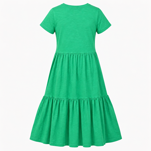 Green Organic Cotton Tiered Midi T-Shirt Dress