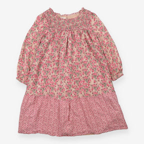 Dress LS pink smocked floral smaller flower to hem